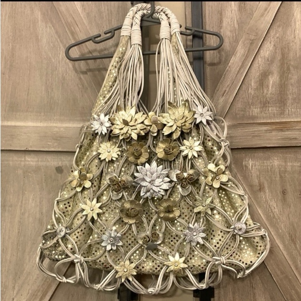 BEVERLY  FELDMAN LEATHER FLORAL  STUDDED RHINESTONE BAG - Picture 12 of 12